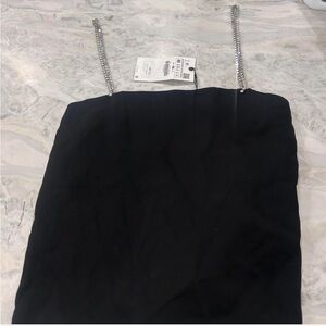 NWT Black Zara top with rhinestone chain straps